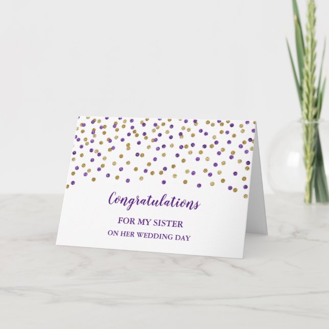 Lila Gold Sister Wedday Herzlichen Glückwunsch Karte (Vorderseite)