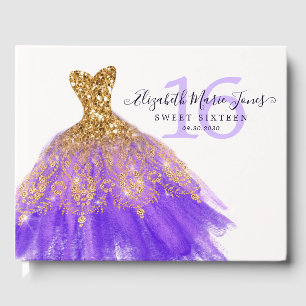 Lila Gold Sparkle Glitzer Dress 16. Geburtstag Gästebuch