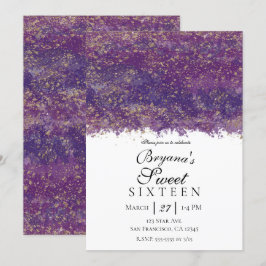 Lila Gold Spritzer Modernes Glam Sweet 16 Party Einladung
