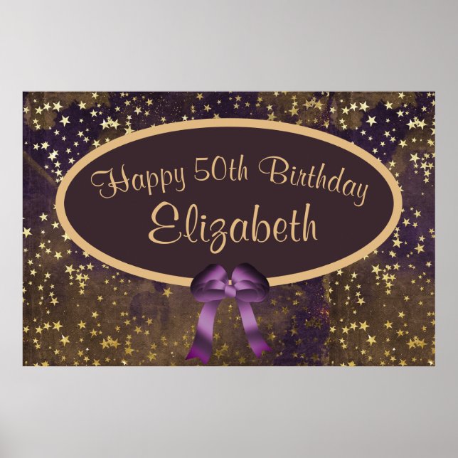Lila Gold Stardust 50. Geburtstag Poster (Vorne)