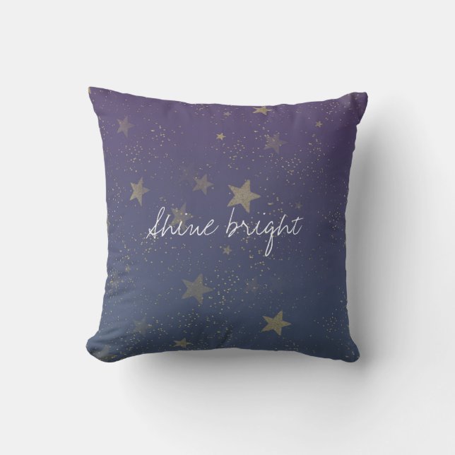 Lila Gold Stars Confetti Kissen (Vorderseite)