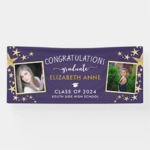Lila & Gold Stars Foto Herzlichen Glückwunsch Gra Banner
