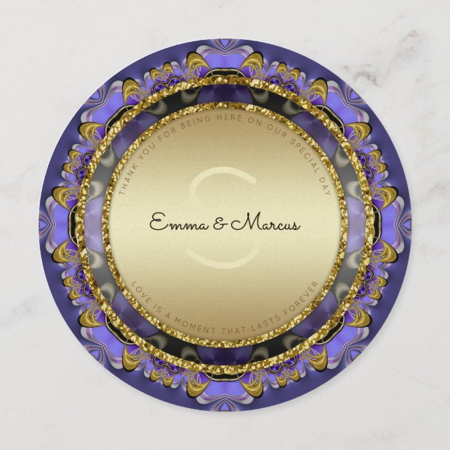 Lila Gold Stylish Glam Round Menu Cards Menükarte (Rückseite)