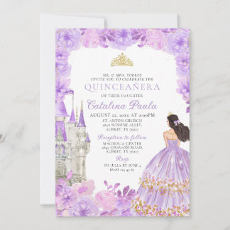 Lila Gold Tiara Princess Quinceañera Einladung