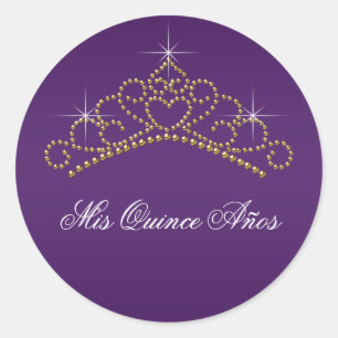 Lila Gold Tiara Sweet 15 16 Quinceana Etikett Runder Aufkleber