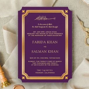 Lila Gold Traditionelle islamische Hochzeit Einladung