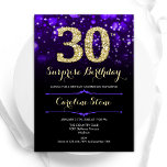 Lila Gold Überraschung 30. Geburtstag Einladung<br><div class="desc">Überraschung 30. Geburtstag Party Einladung. Elegantes lila Design mit Imitate Glitzer Gold. Mit stilvollen Diamanten,  Bokeh-Leuchten und Skript-Schriftart. Männer oder Frauen laden ein. Ideal für eine stilvolle Geburtstagsparty. Personalisieren Sie Ihre persönlichen Daten. Nachricht,  wenn Sie weitere Anpassungen benötigen. Gedruckte Zazzle Einladungen oder Sofortdownload digitalen druckbaren Vorlage.</div>