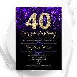 Lila Gold Überraschung 40. Geburtstag Einladung<br><div class="desc">Überraschung 40. Geburtstag Party Einladung. Elegantes lila Design mit Imitate Glitzer Gold. Mit stilvollen Diamanten,  Bokeh-Leuchten und Skript-Schriftart. Männer oder Frauen laden ein. Ideal für eine stilvolle Geburtstagsparty. Personalisieren Sie Ihre persönlichen Daten. Nachricht,  wenn Sie weitere Anpassungen benötigen. Gedruckte Zazzle Einladungen oder Sofortdownload digitalen druckbaren Vorlage.</div>