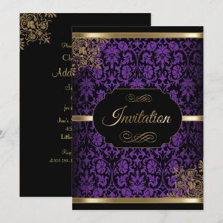 Lila, Gold- und Black-Damask-Party Einladungen
