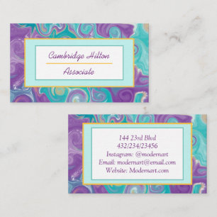 Lila, Gold und Blau Marmorfliessend Visitenkarte
