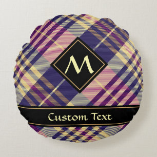 Lila, Gold und Blau Tartan Rundes Kissen