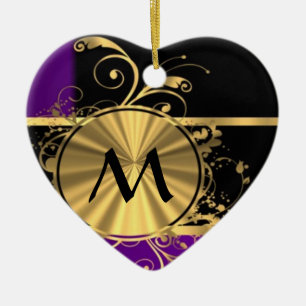Lila Gold und schwarze Monogramm Keramikornament