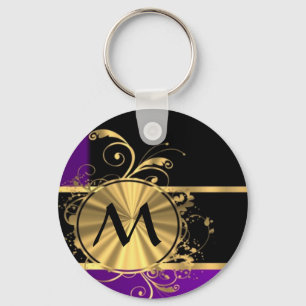 Lila Gold und schwarzes Monogramm Schlüsselanhänger