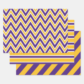 Lila, Gold und Weiß Chevron- und Streifenmuster Geschenkpapier Set