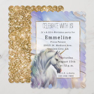 Lila Gold Unicorn Einladung