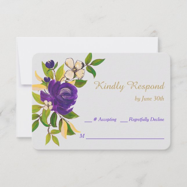 Lila Gold Watercolor Bouquet Wedding RSVP (Vorderseite)