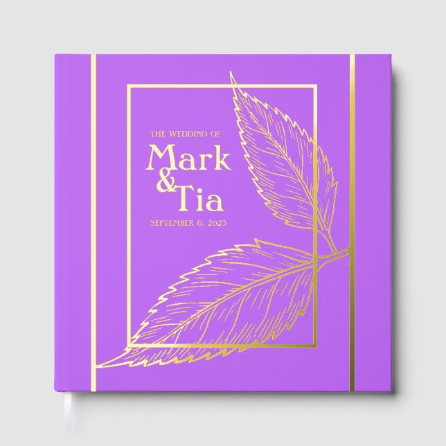 Lila Gold Wedding Foil Gästebuch (Vorderseite)
