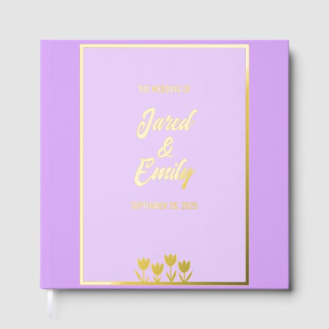 Lila Gold Wedding Foil Gästebuch (Vorderseite)
