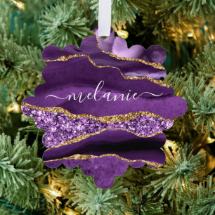 Lila Gold Weihnachtskarte mit Ihrem Namen Ornament Karte