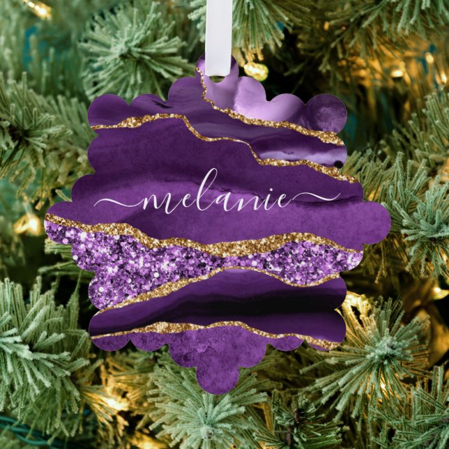 Lila Gold Weihnachtskarte mit Ihrem Namen Ornament Karte (Insitu (Baum))