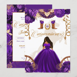 Lila Gold Western Charro 2-seitig Quinceanera Einladung