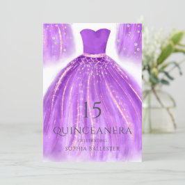 Lila & Gold Wunderbares Meerjungkleid Quinceanera Einladung