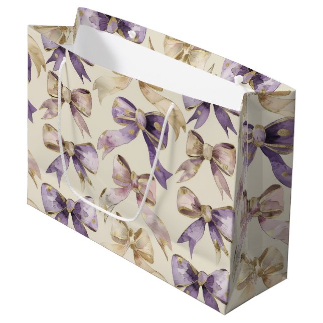Lila Goldbuchten zum Geburtstag Große Geschenktüte (Vorderseite Schrägansicht)