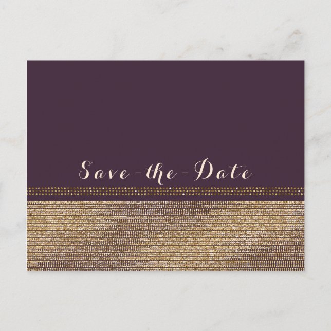 Lila Goldchic-Funkelglanz Save the Date Ankündigungspostkarte (Vorderseite)
