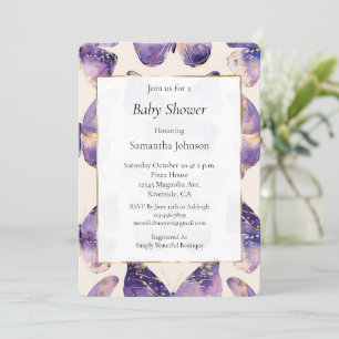 Lila Goldcreme Butterflies Babydusche Einladung