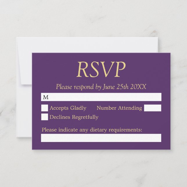 Lila Golden Beige Wedding RSVP Card (Vorderseite)