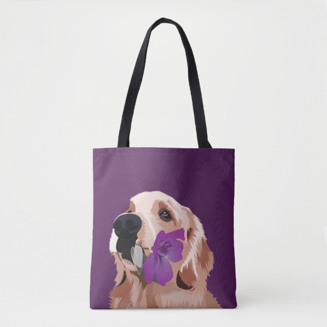 Lila Golden Retriever mit Blume Tasche (Vorderseite)