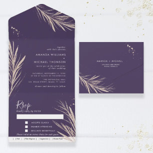 Lila Golden Twigs Elegantes Hochzeitspazieren All In One Einladung
