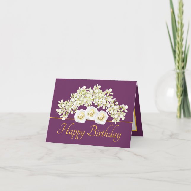 Lila Goldene Bouquet Orchids Rose Gerne zum Geburt Karte (Vorderseite)