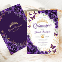 Lila Goldene Florale Quinceanera