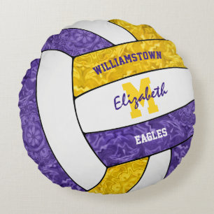 Lila goldene Girls Volleyballzimmereinrichtung Rundes Kissen