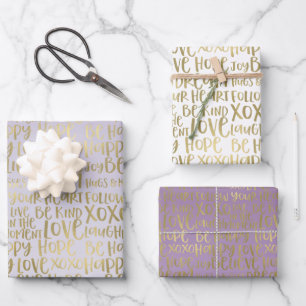 Lila goldene inspirierende Wörter Geschenkpapier Set