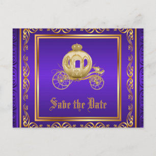 Lila Goldene Königskutsche Save-the-Date Ankündigungspostkarte