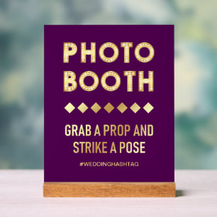 Lila Goldene Marquee-Buchstaben Hochzeits-Fotoboot Acrylschild