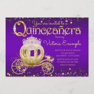 Lila-goldene Prinzessin Quinceanera Einladung