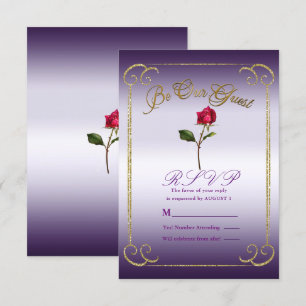 Lila & Goldene rote Rose Schönheit Hochzeit RSVP A Einladung
