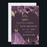 Lila Goldene Tan Princess Floral Quinceñera Save The Date<br><div class="desc">Lila Goldene Tan Princess Floral Quinceañera Save the Date</div>