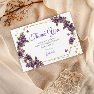 Lila goldene Tiara Rosen Schmetterling Quinceañera Dankeskarte