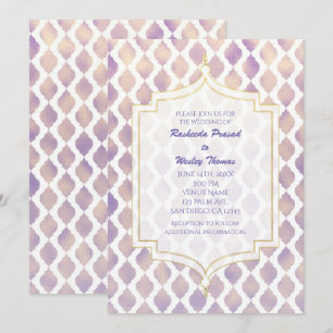 Lila Goldene und Weiße Marokkanische Hochzeitseinl Einladung