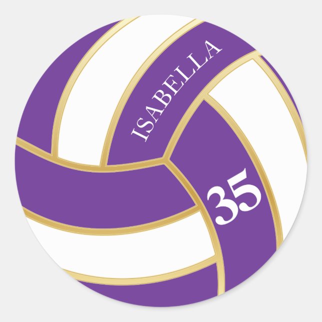 Lila, goldene und weiße Volleyball - personalisier Runder Aufkleber (Vorderseite)