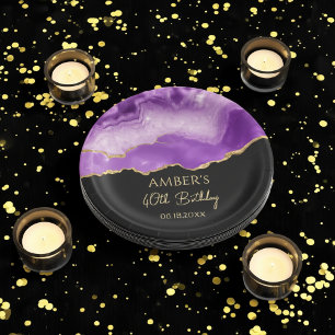 Lila-goldener Glitter-Abstrakter Wasserfarbmarmor Pappteller