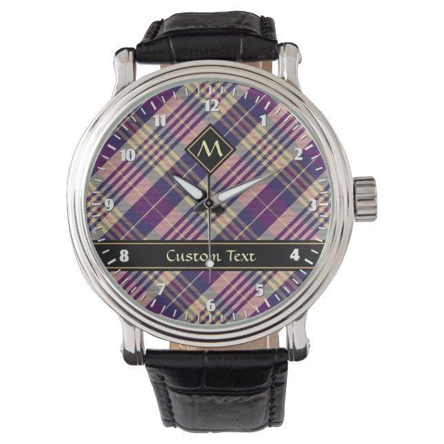 Lila, goldener und blauer Tartan Armbanduhr (Vorderseite)