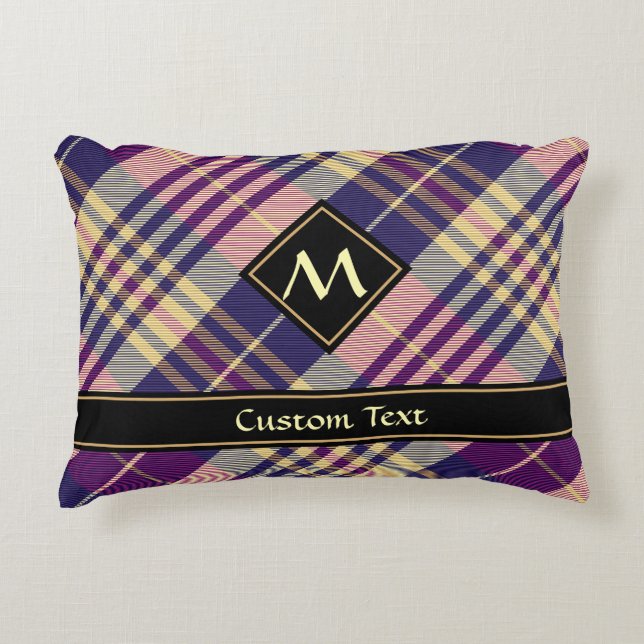 Lila, goldener und blauer Tartan Dekokissen (Vorderseite)
