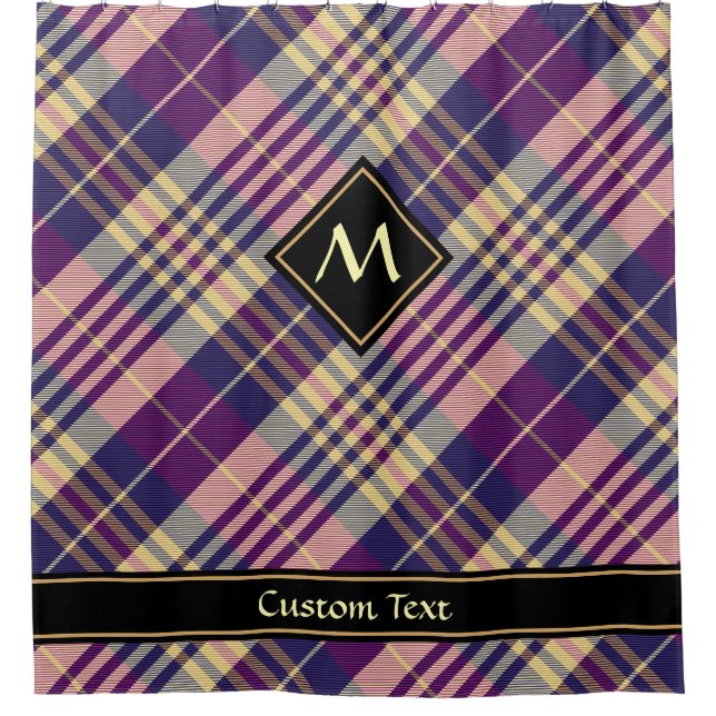 Lila, goldener und blauer Tartan Duschvorhang (Vorderseite)