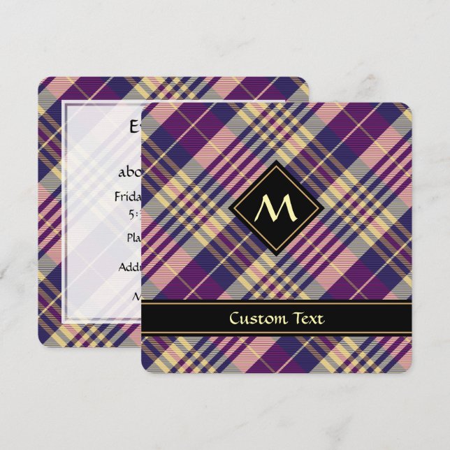 Lila, goldener und blauer Tartan Einladung (Vorne/Hinten)