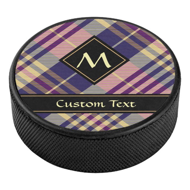 Lila, goldener und blauer Tartan Eishockey Puck (3/4)